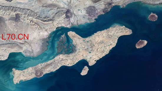 2026 年 1 月 17 日，伊朗霍尔木兹甘省格什姆岛（位于霍尔木兹海峡区域）的卫星图像。