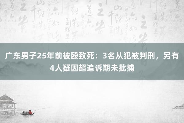 广东男子25年前被殴致死：3名从犯被判刑，另有4人疑因超追诉期未批捕