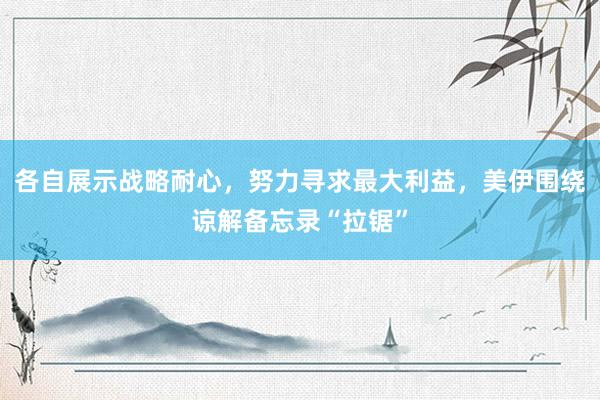 各自展示战略耐心，努力寻求最大利益，美伊围绕谅解备忘录“拉锯”