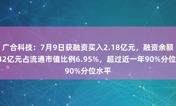 广合科技：7月9日获融资买入2.18亿元，融资余额19.42亿元占流通市值比例6.95%，超过近一年90%分位水平