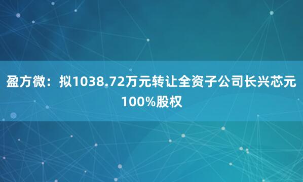 盈方微：拟1038.72万元转让全资子公司长兴芯元100%股权