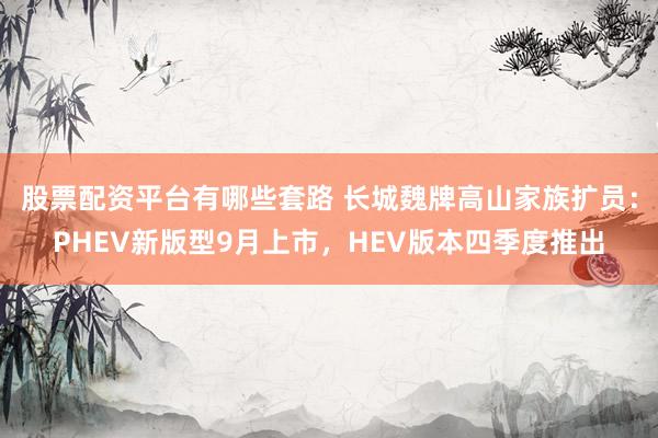 股票配资平台有哪些套路 长城魏牌高山家族扩员：PHEV新版型9月上市，HEV版本四季度推出